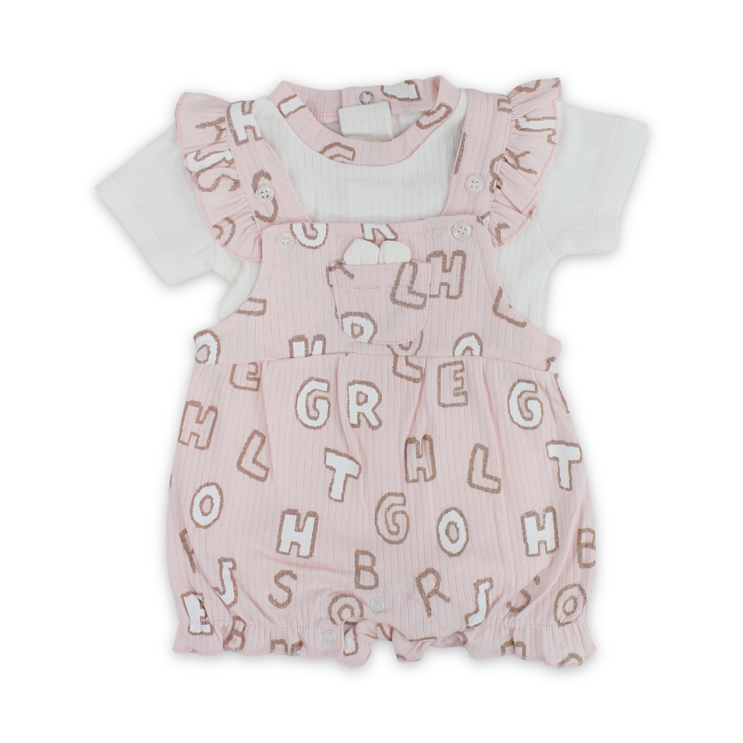 Baby Girls Cotton Romper – Pink & Off-White with Letters Print - Clothing - Full Moon