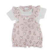 Baby Girls Cotton Romper – Pink & Off-White with Letters Print