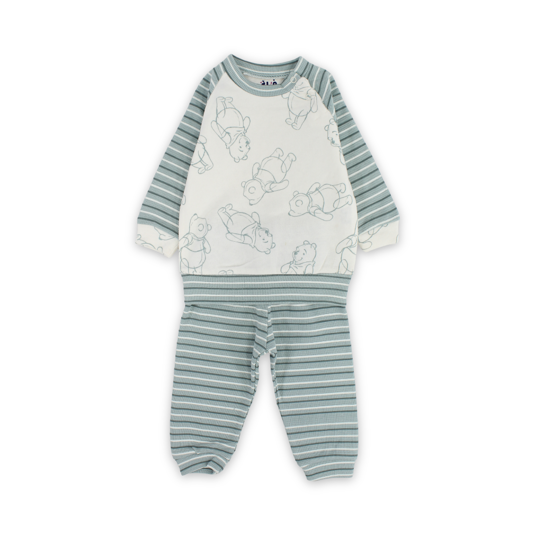 Baby Boys Cotton Pajama – Mint & Off-White with Pooh Print - Clothing - Full Moon