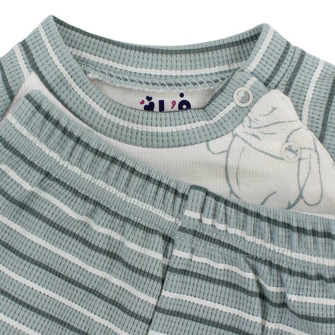 Baby Boys Cotton Pajama – Mint & Off-White with Pooh Print
