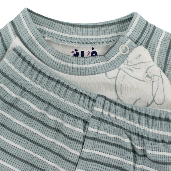 Baby Boys Cotton Pajama – Mint & Off-White with Pooh Print