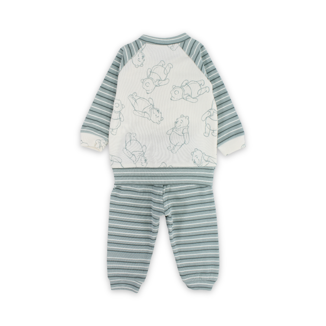 Baby Boys Cotton Pajama – Mint & Off-White with Pooh Print
