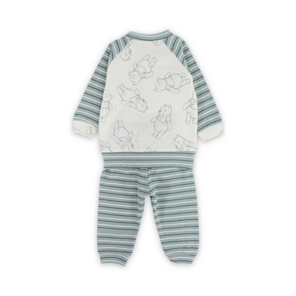 Baby Boys Cotton Pajama – Mint & Off-White with Pooh Print