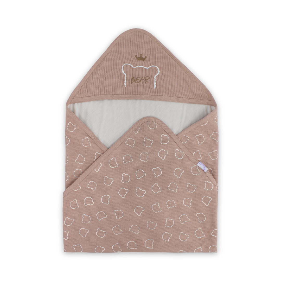 Cotton Baby Blanket – Dusty Pink with Bear Print
