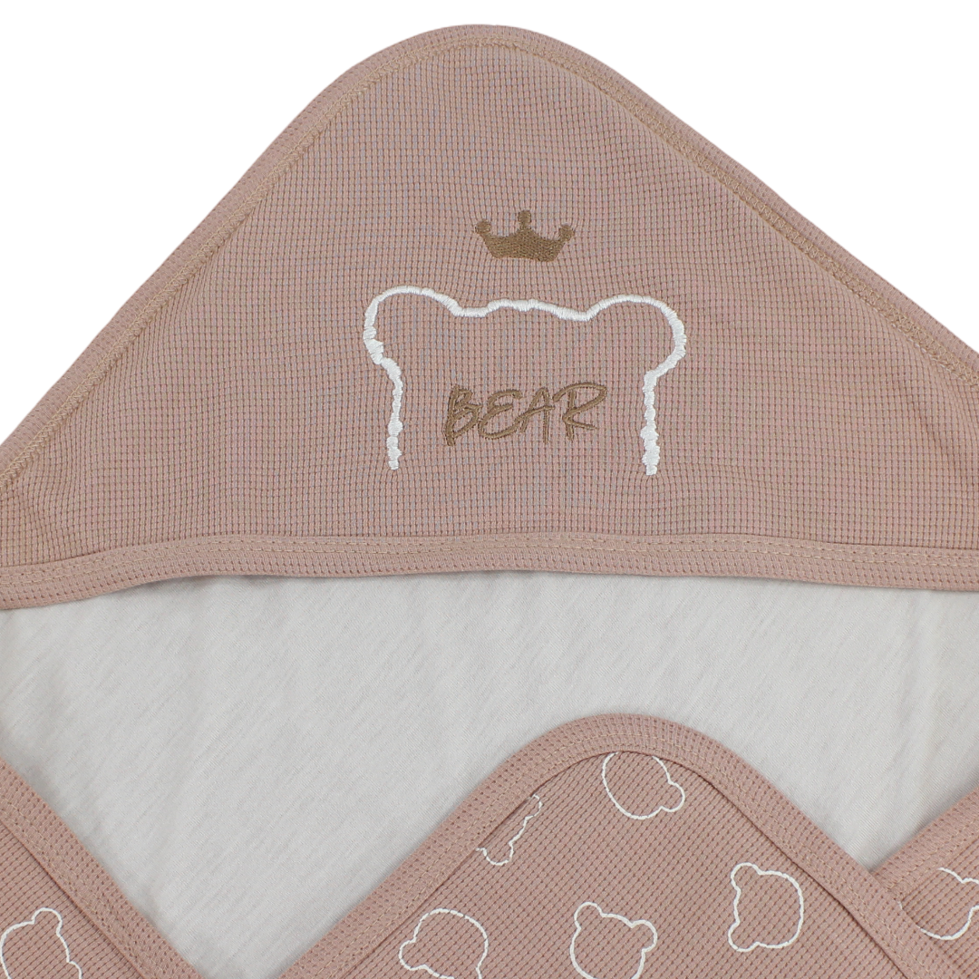 Cotton Baby Blanket – Dusty Pink with Bear Print
