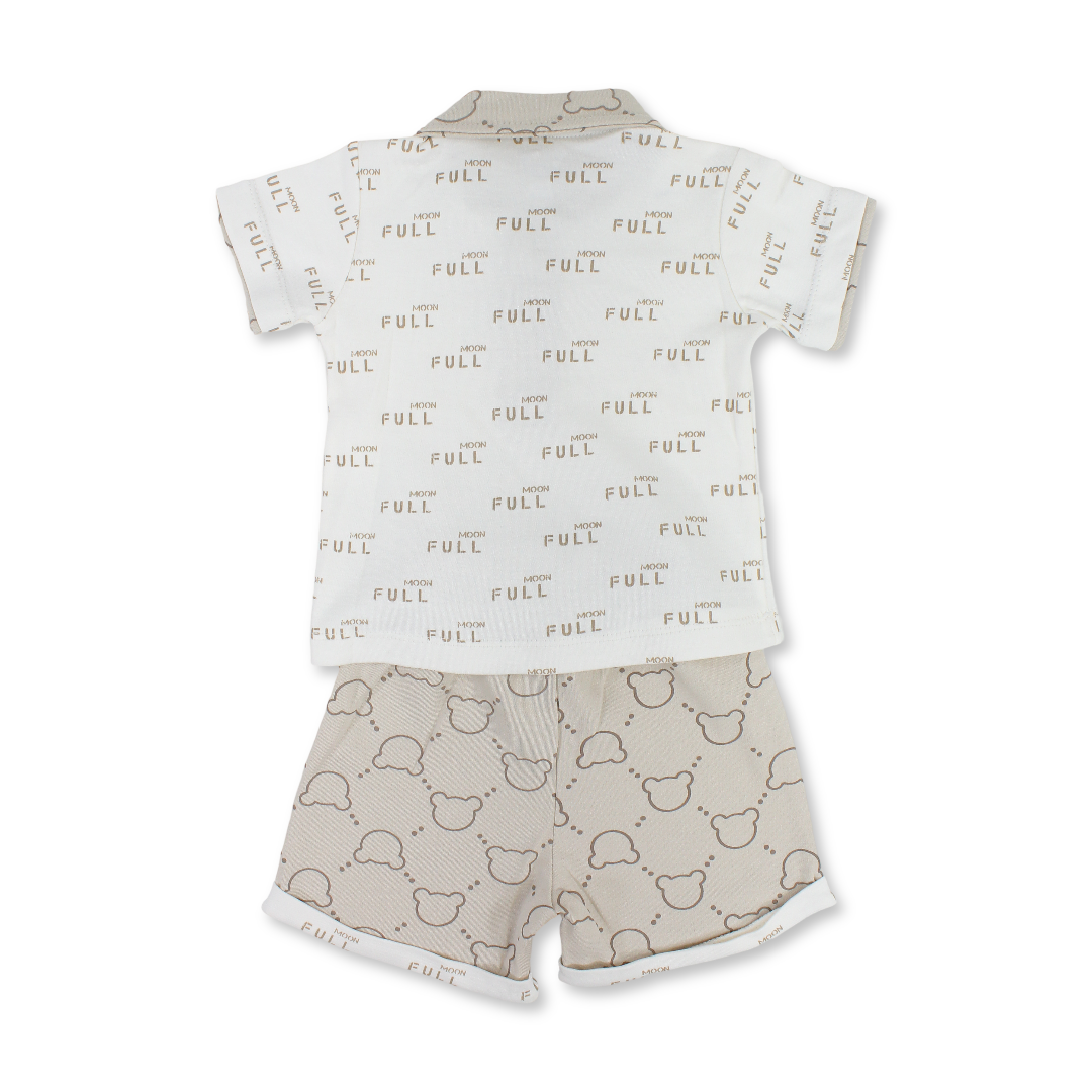 Baby Boys Cotton Outfit Set Off-White with "Fullmoon" Print