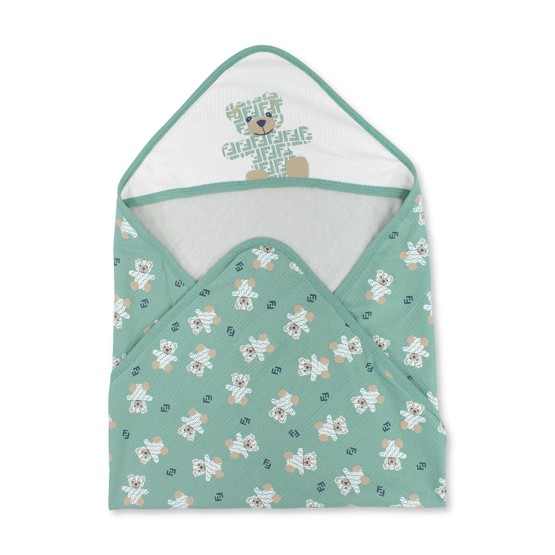 Cotton Baby Blanket – Mint with Teddy Bear Print - Baby Essentials - Full Moon