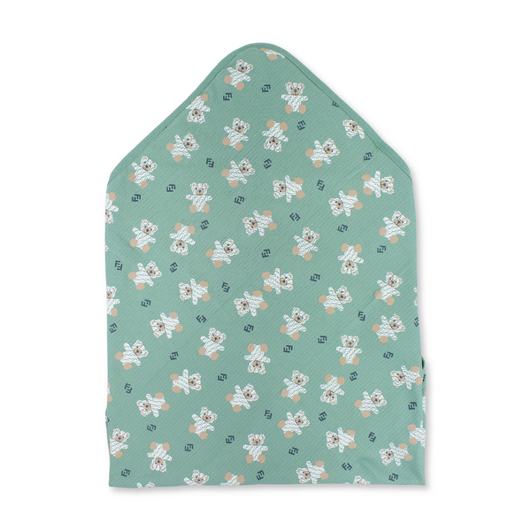 Cotton Baby Blanket – Mint with Teddy Bear Print