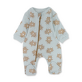 Baby Boys Cotton Baby Footie – Aqua with Teddy Bear Print