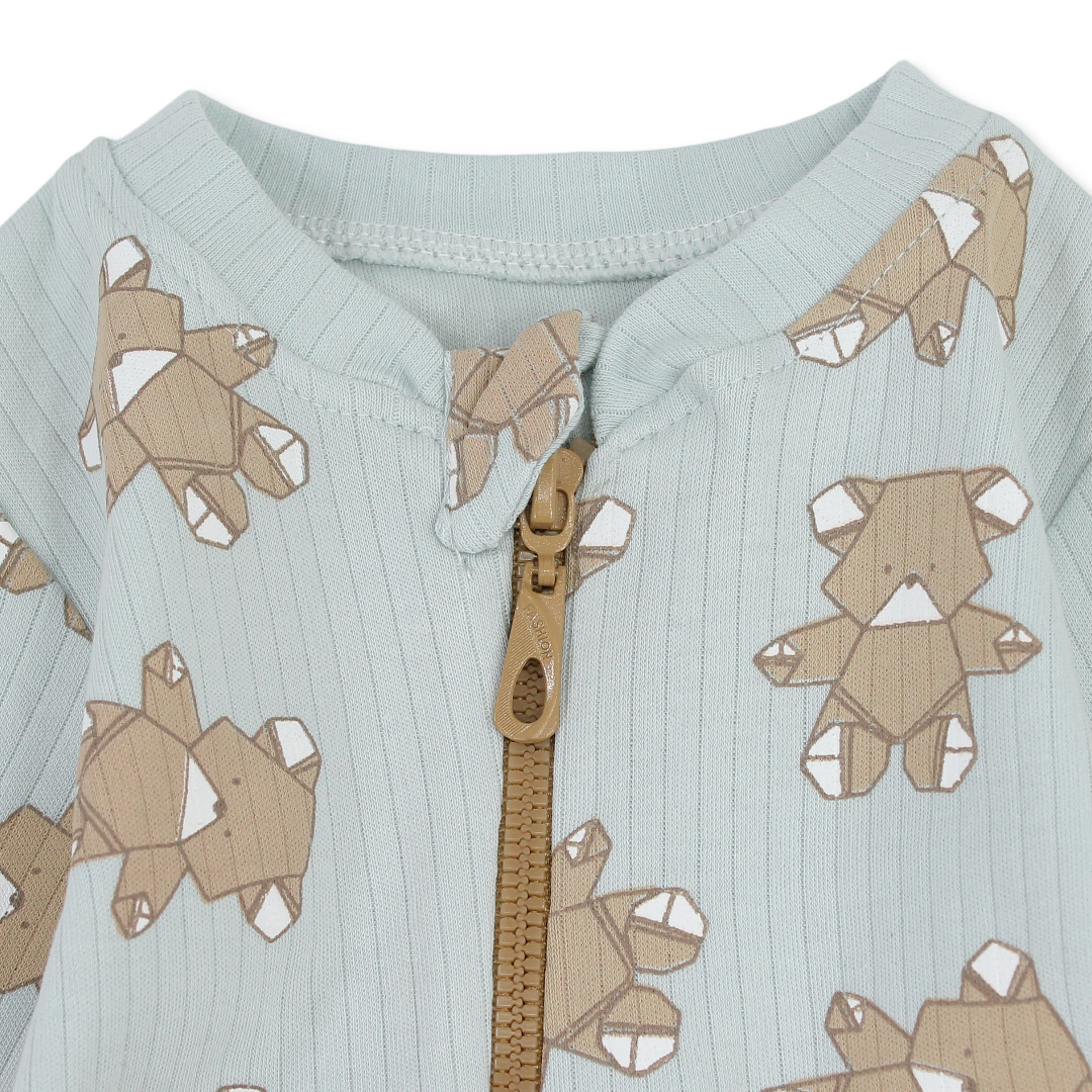Baby Boys Cotton Baby Footie – Aqua with Teddy Bear Print