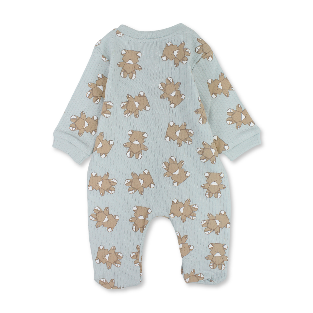 Baby Boys Cotton Baby Footie – Aqua with Teddy Bear Print