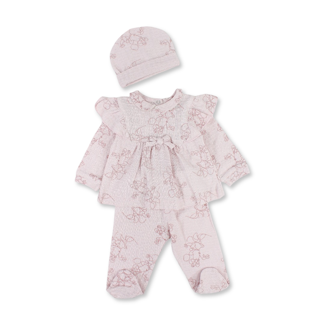 Baby Girls Cotton Outfit Set – with Beanie