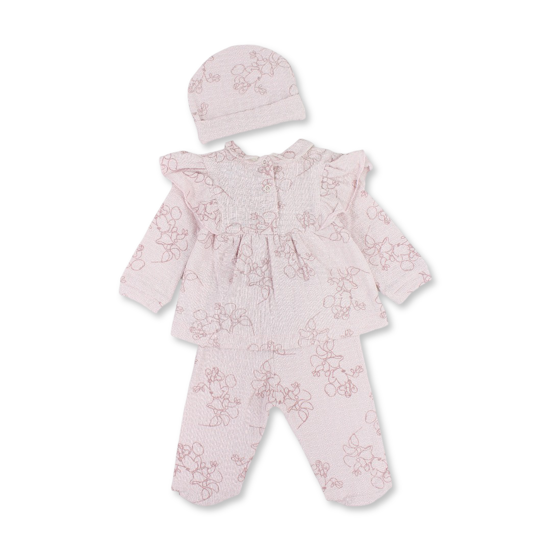 Baby Girls Cotton Outfit Set – with Beanie