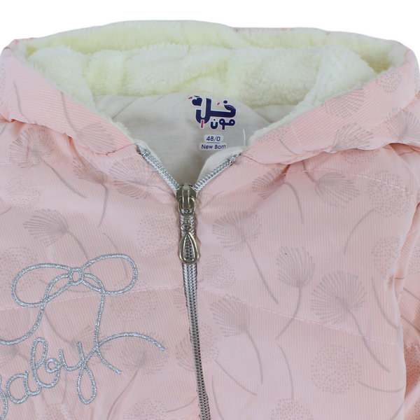 Baby Girls Waterproof Hooded Baby Footie – Pink with Fur-Lined