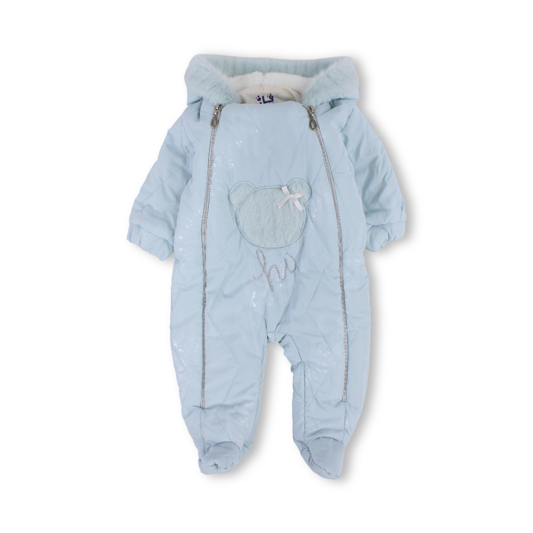 Baby Boys Waterproof Hooded Baby Footie – Baby Blue with Fur-Lined