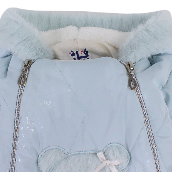 Baby Boys Waterproof Hooded Baby Footie – Baby Blue with Fur-Lined