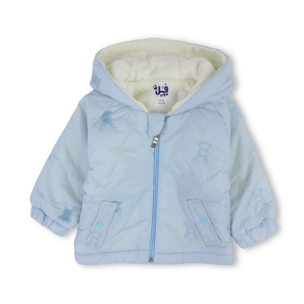 Baby Girls Waterproof Hooded Jacket – Baby Blue with Fur-Lined