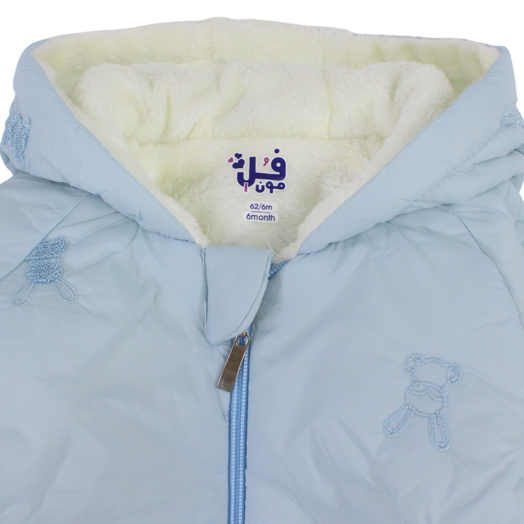 Baby Girls Waterproof Hooded Jacket – Baby Blue with Fur-Lined