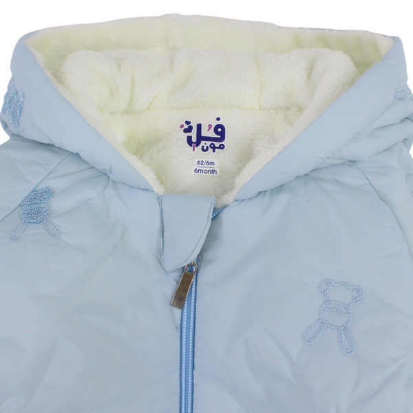 Baby Girls Waterproof Hooded Jacket – Baby Blue with Fur-Lined