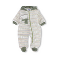 Baby Boys Velvet Hooded Baby Footie – Beige with Bear Embroidered