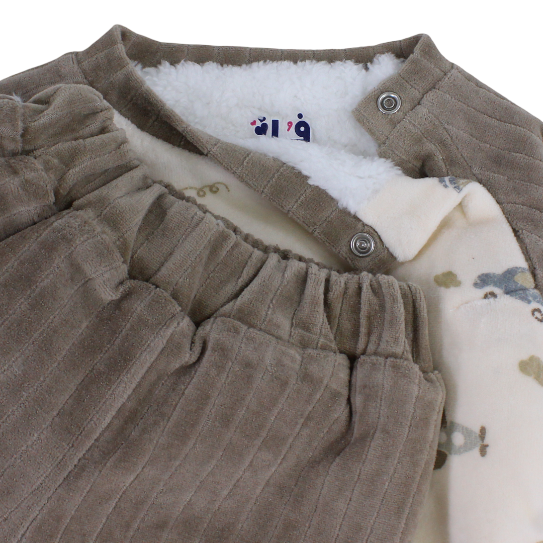 Baby Boys Velvet Pajama – Off-White & Cafe