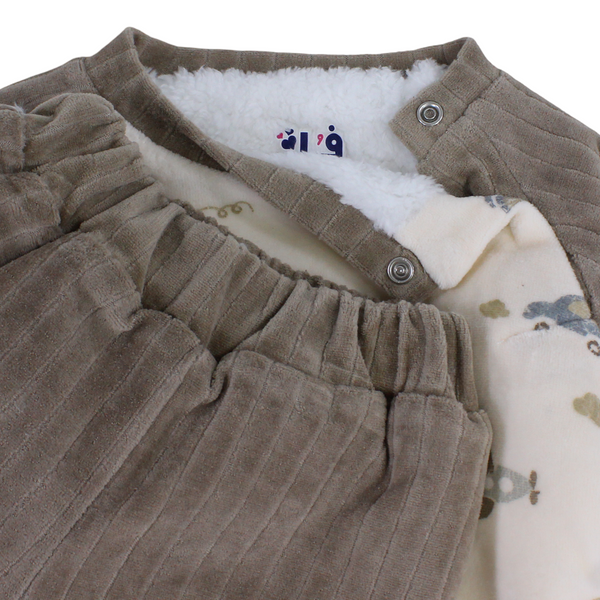 Baby Boys Velvet Pajama – Off-White & Cafe