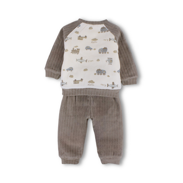 Baby Boys Velvet Pajama – Off-White & Cafe