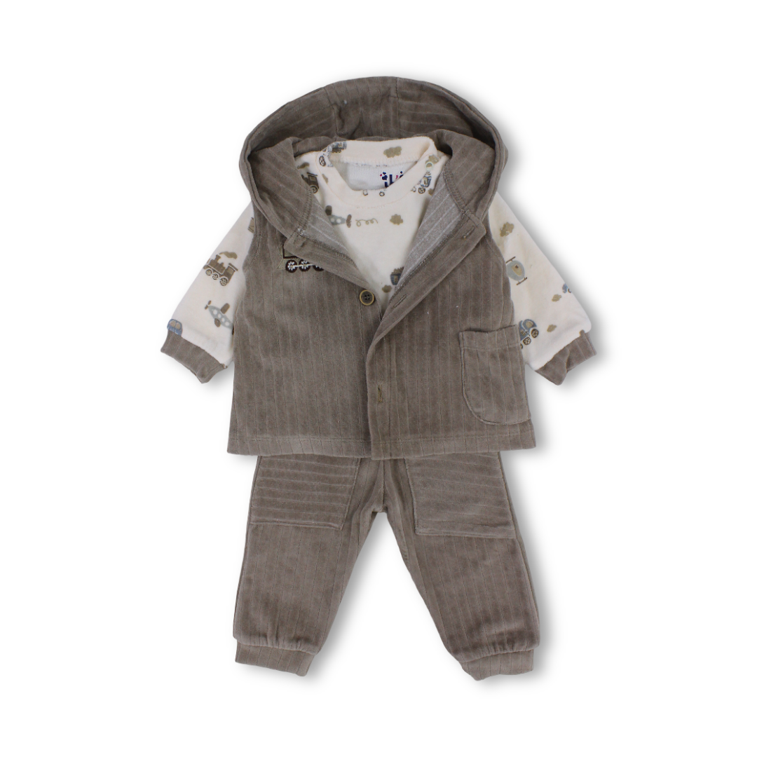 Baby Boys Velvet Outfit Set – Brown