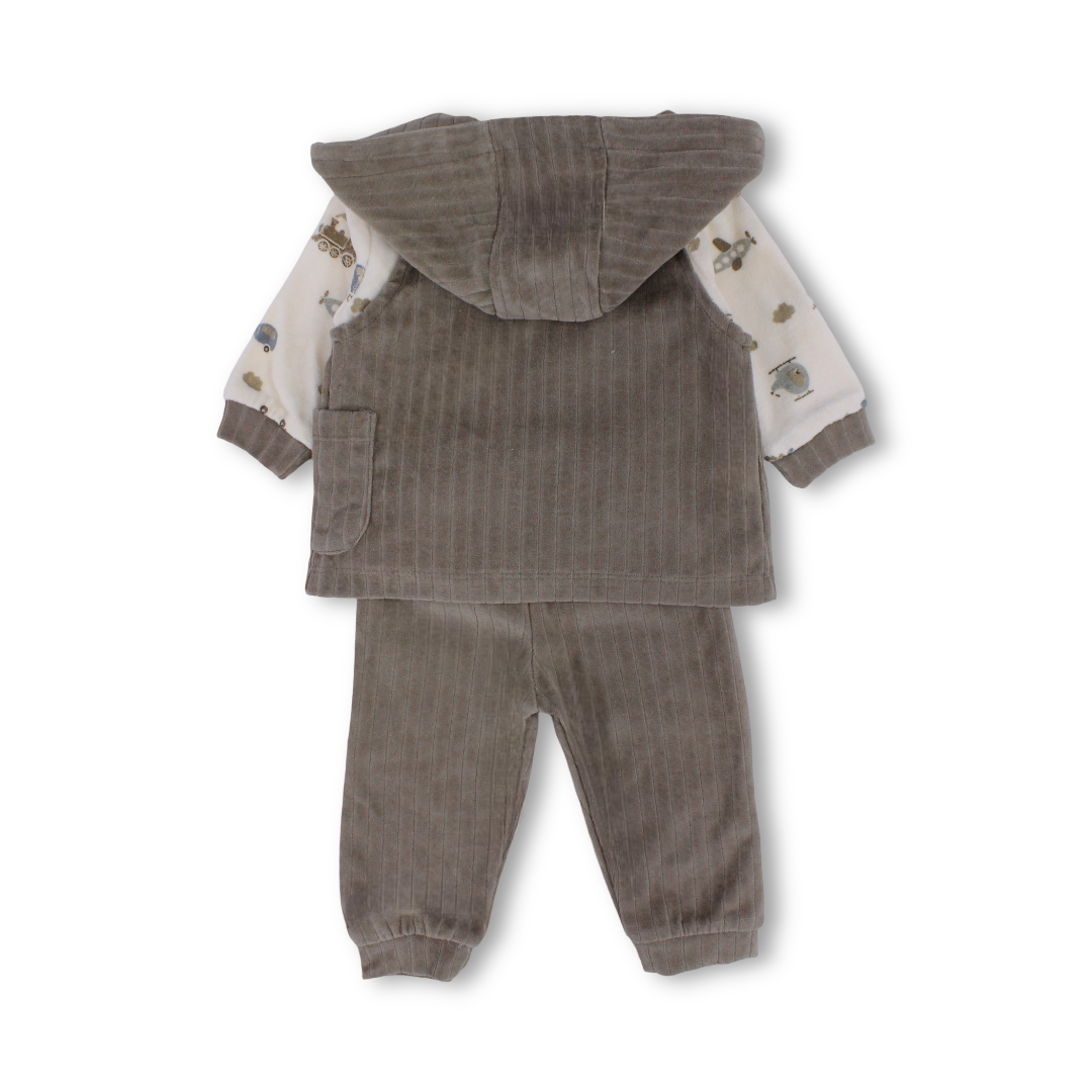 Baby Boys Velvet Outfit Set – Brown