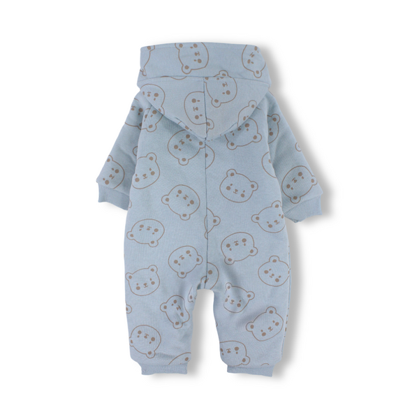 Baby Boys Cotton Hooded Footless Onesie – Mint with Bear Embroidered