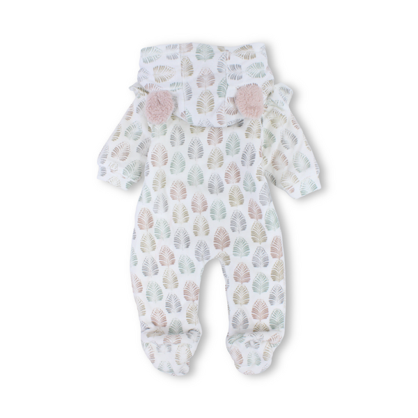 Baby Girls Velvet Hooded Baby Footie – Off-White with Fur-Lined