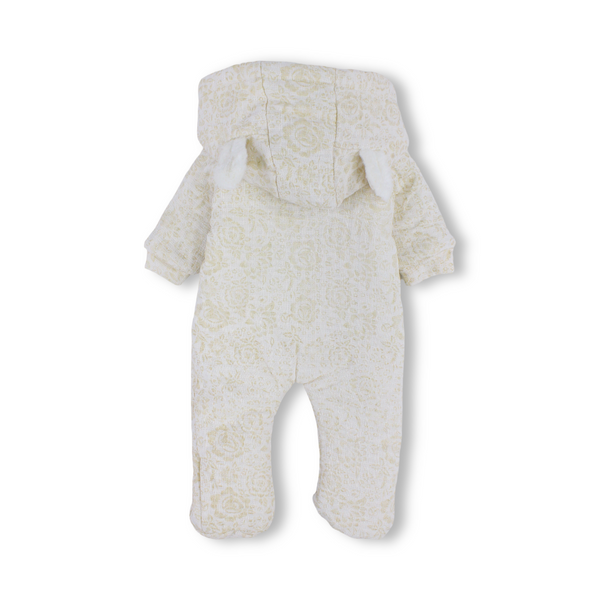Baby Girls Cotton Hooded Baby Footie – Beige with Fur-Lined