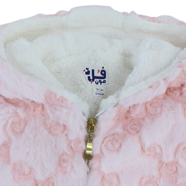 Baby Girls Fleece Hooded Baby Footie – Pink with Fur-Lined