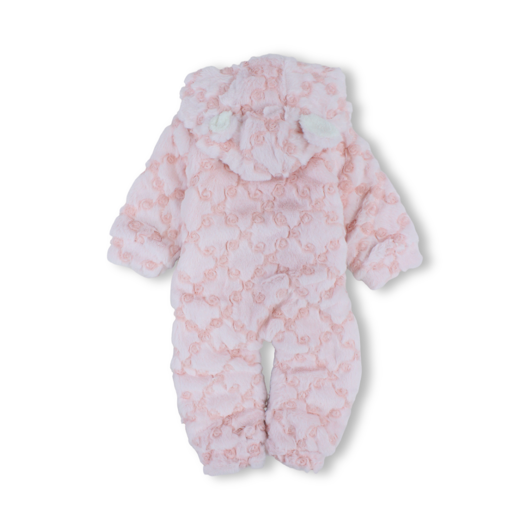 Baby Girls Fleece Hooded Baby Footie – Pink with Fur-Lined
