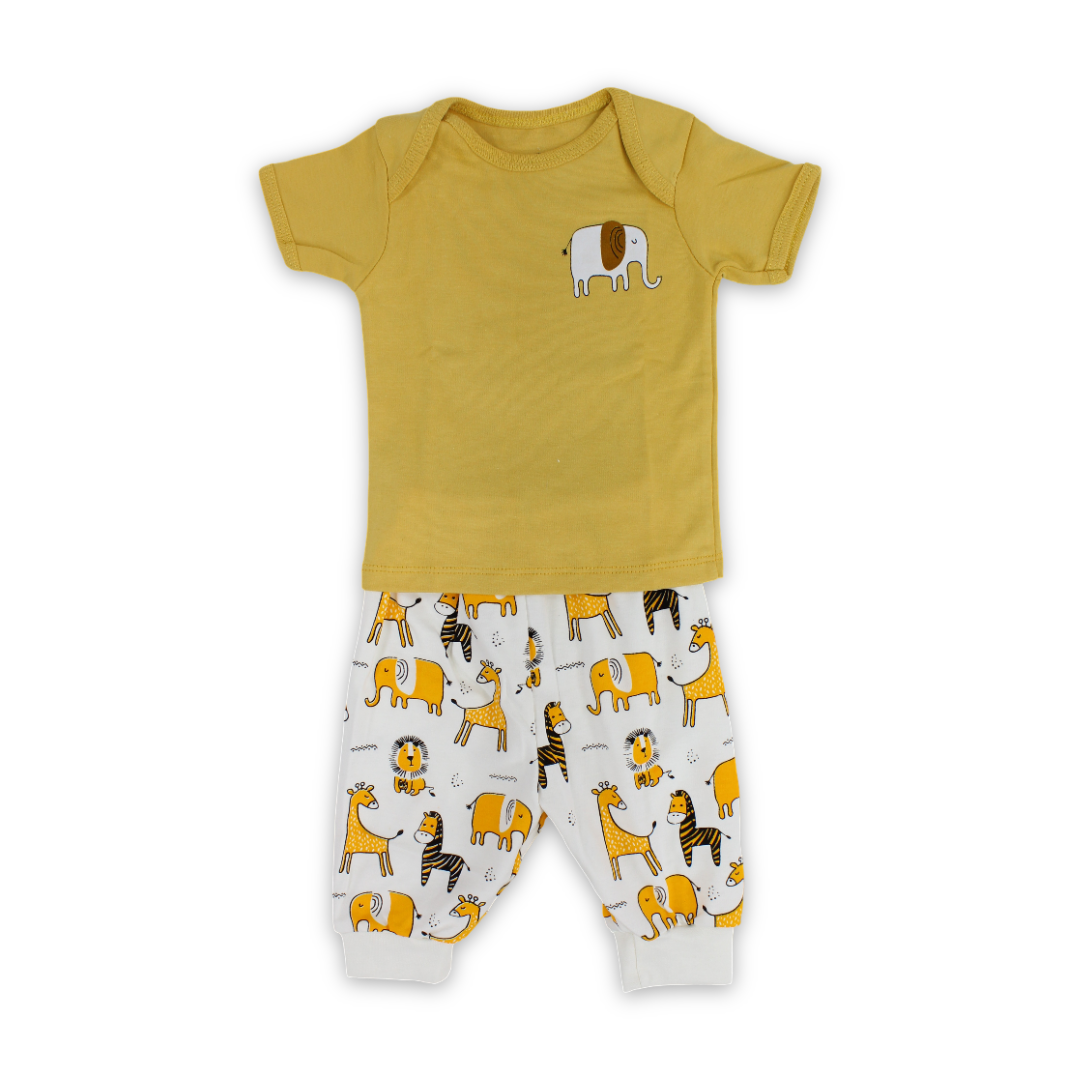 Baby Boys Cotton Pajama – Yellow with Animals Print - Clothing - JOKY