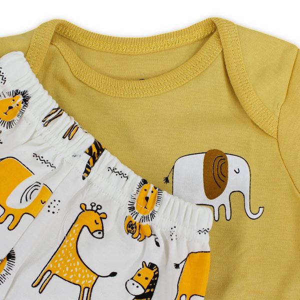 Baby Boys Cotton Pajama – Yellow with Animals Print