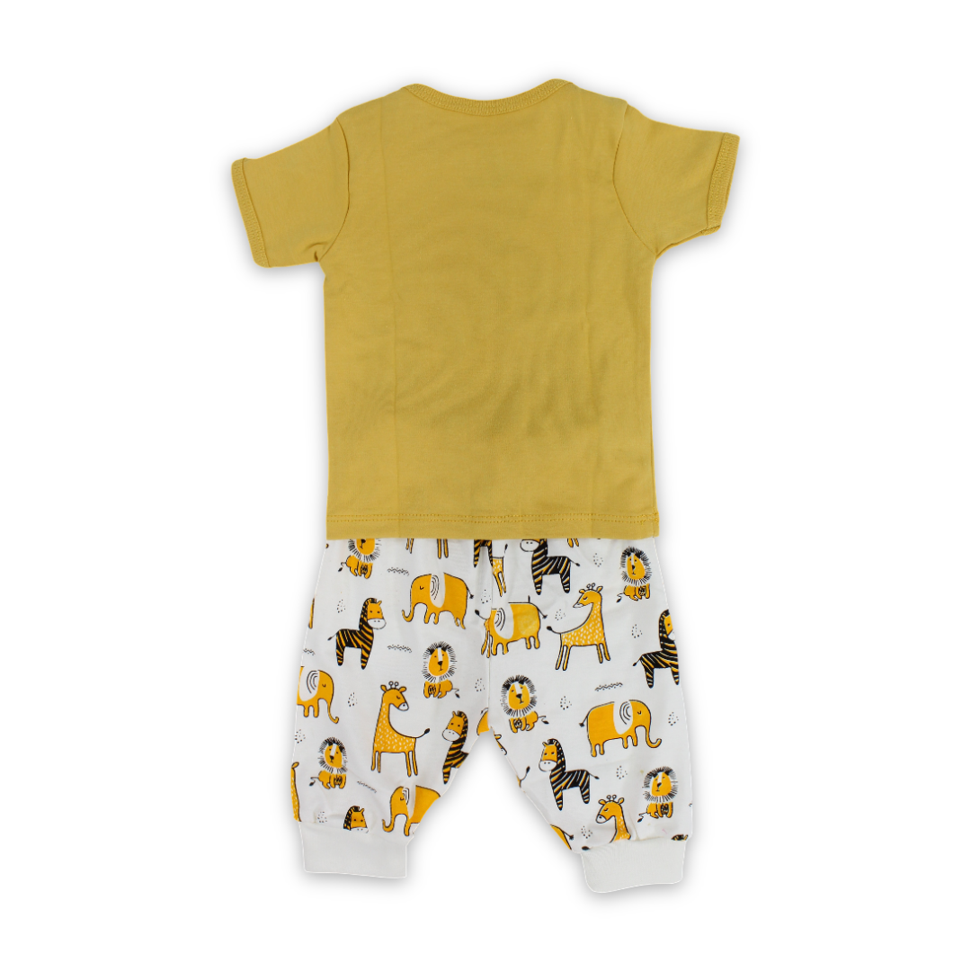 Baby Boys Cotton Pajama – Yellow with Animals Print