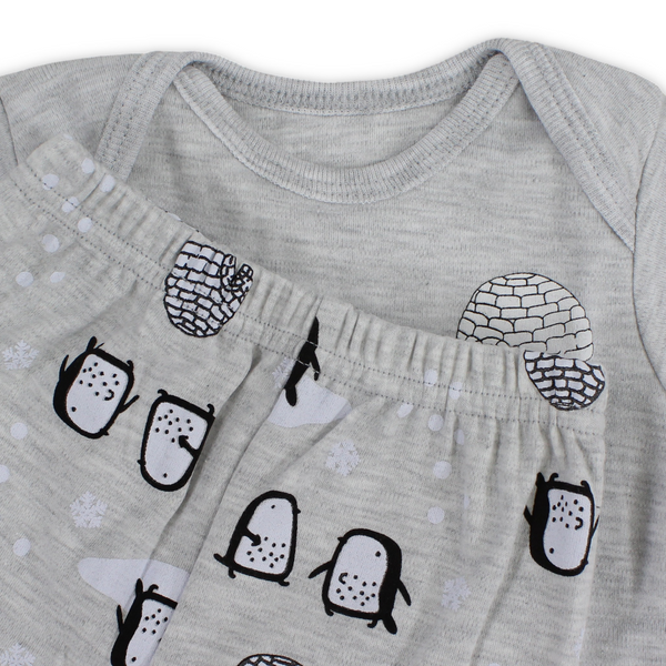 Baby Boys Cotton Pajama – Grey with Penguin Print
