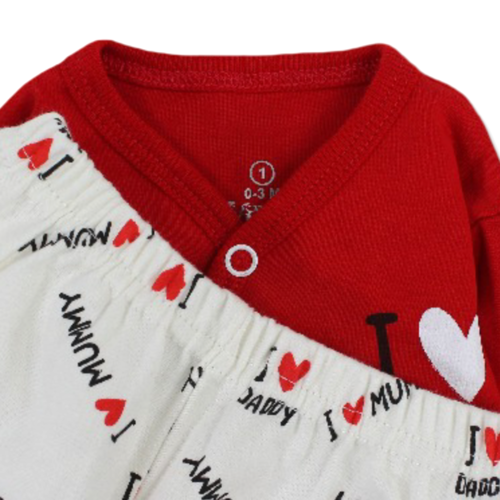 Unisex Baby Cotton Pajama – Red with "I love Mummy" Print