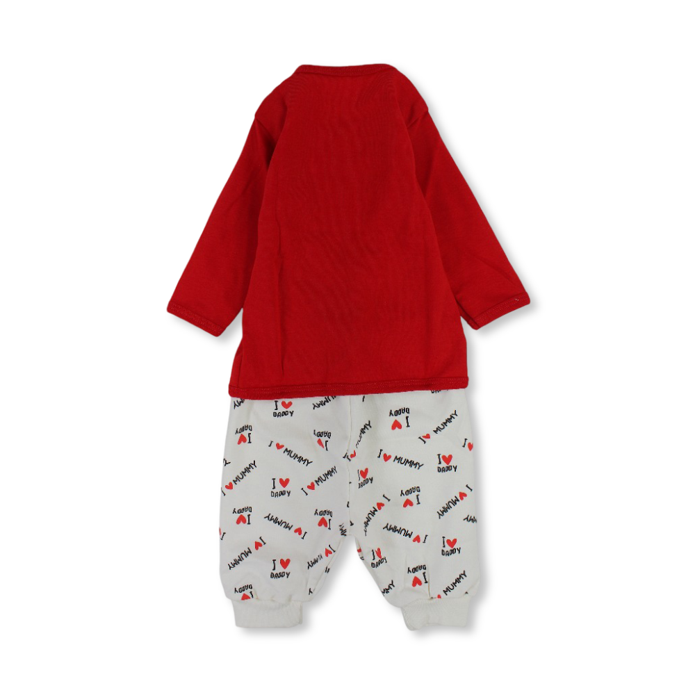 Unisex Baby Cotton Pajama – Red with "I love Mummy" Print