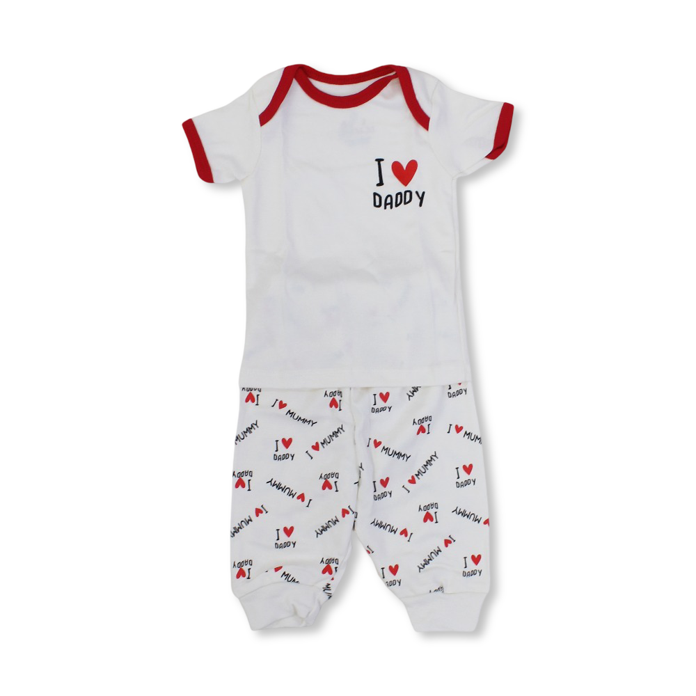 Unisex Baby Cotton Pajama – Off-White with "I Love Daddy" Print