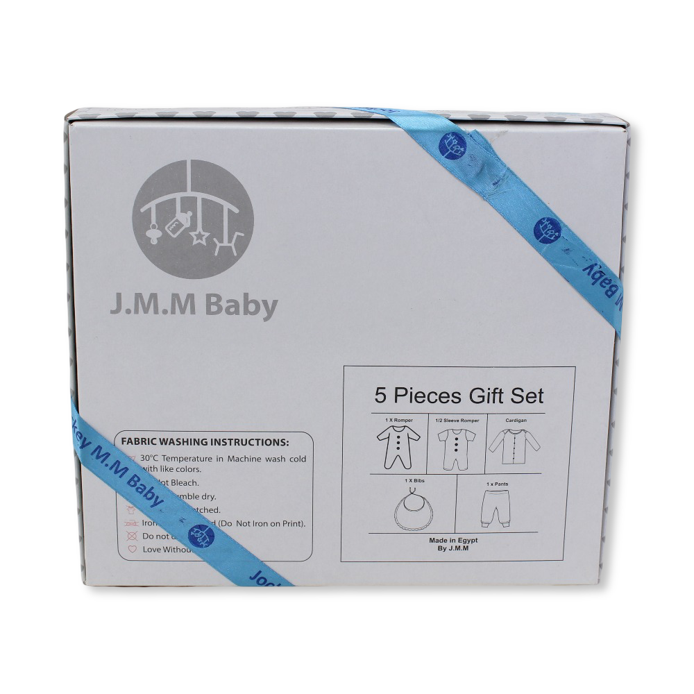 Baby Boys Cotton Gift Clothes Box (5 Pcs) – Blue with Fox & Hedgehog Print