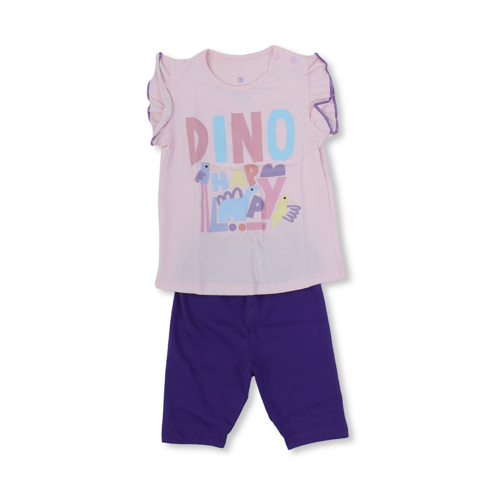 Baby Girls Cotton Sleeveless Pajama – "Happy Dino" Print