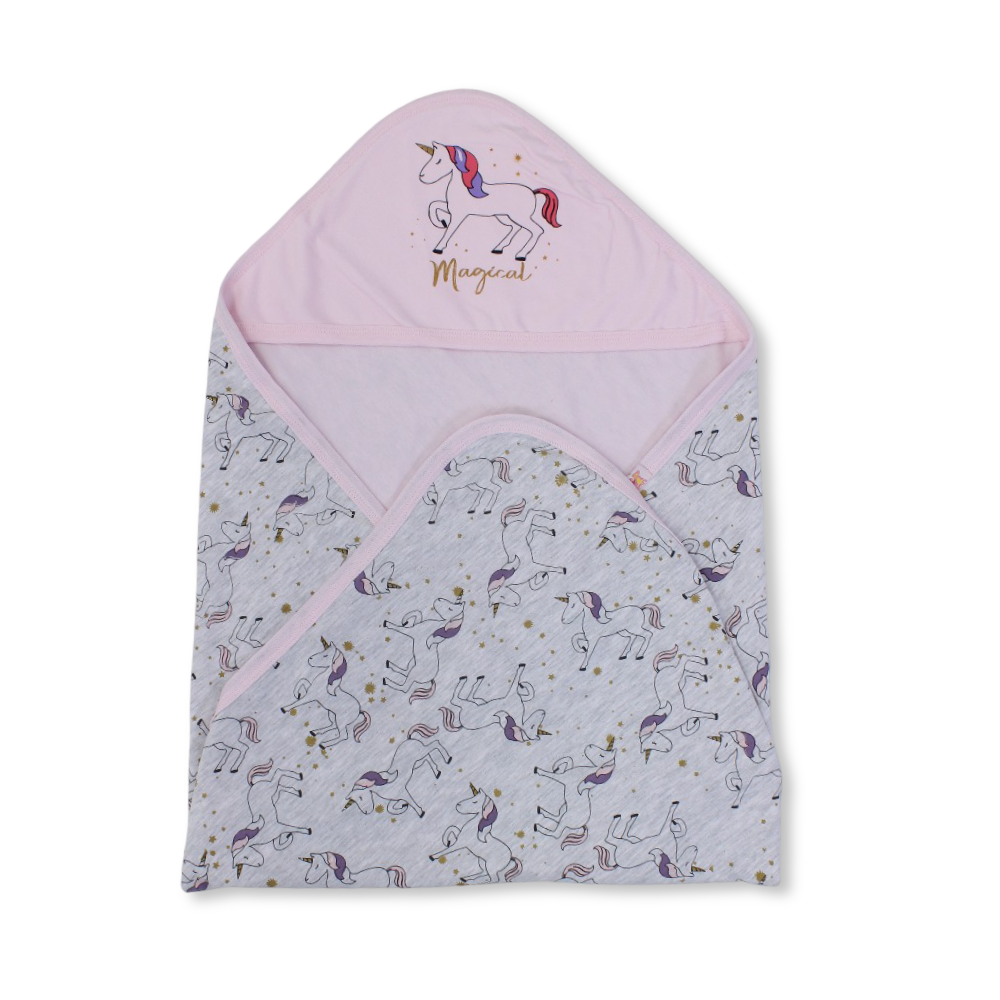 Cotton Baby Blanket – Rose with Unicorn Print