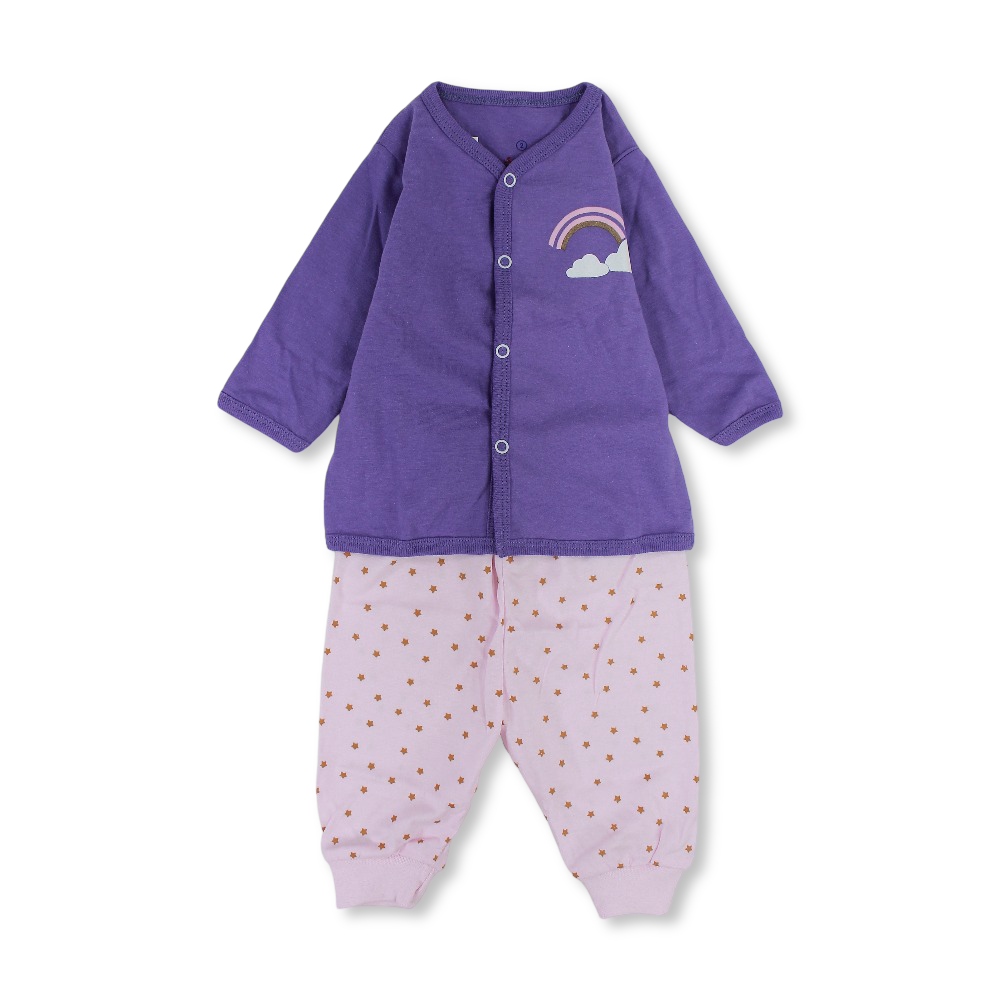 Baby Girls Cotton Pajama –  Purple with Unicorn Print