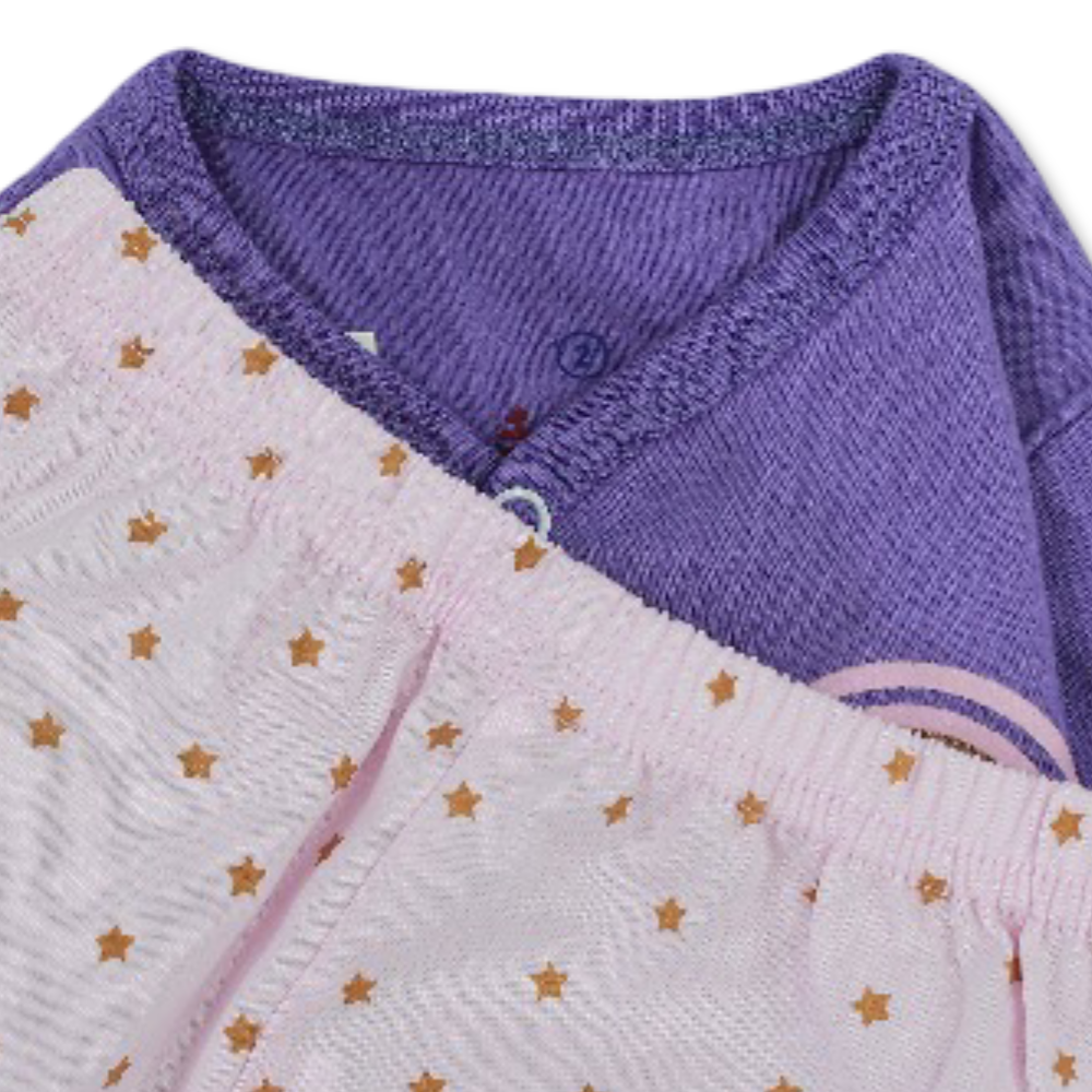 Baby Girls Cotton Pajama –  Purple with Unicorn Print