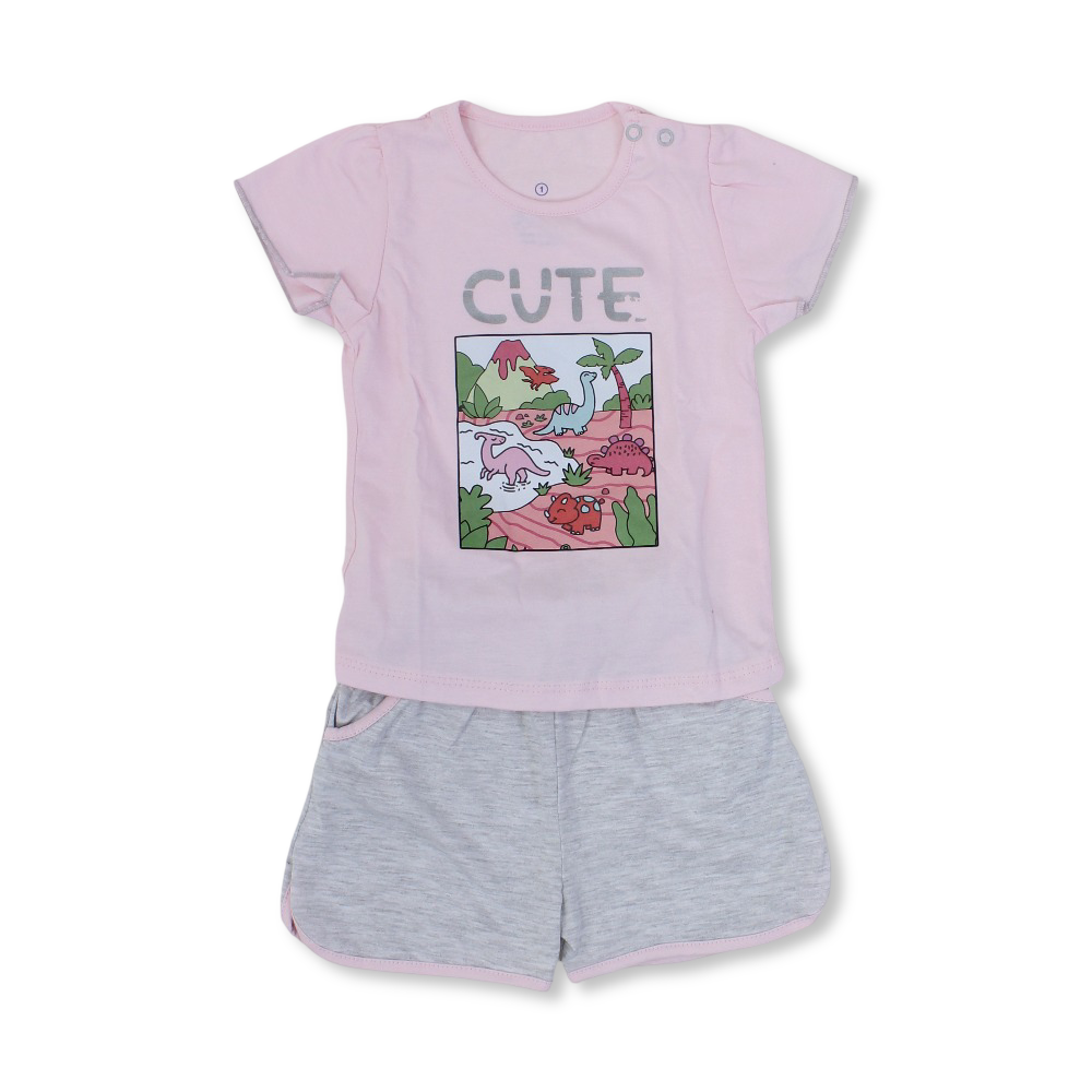 Baby Girls Cotton Pajama – with "Cute" Print