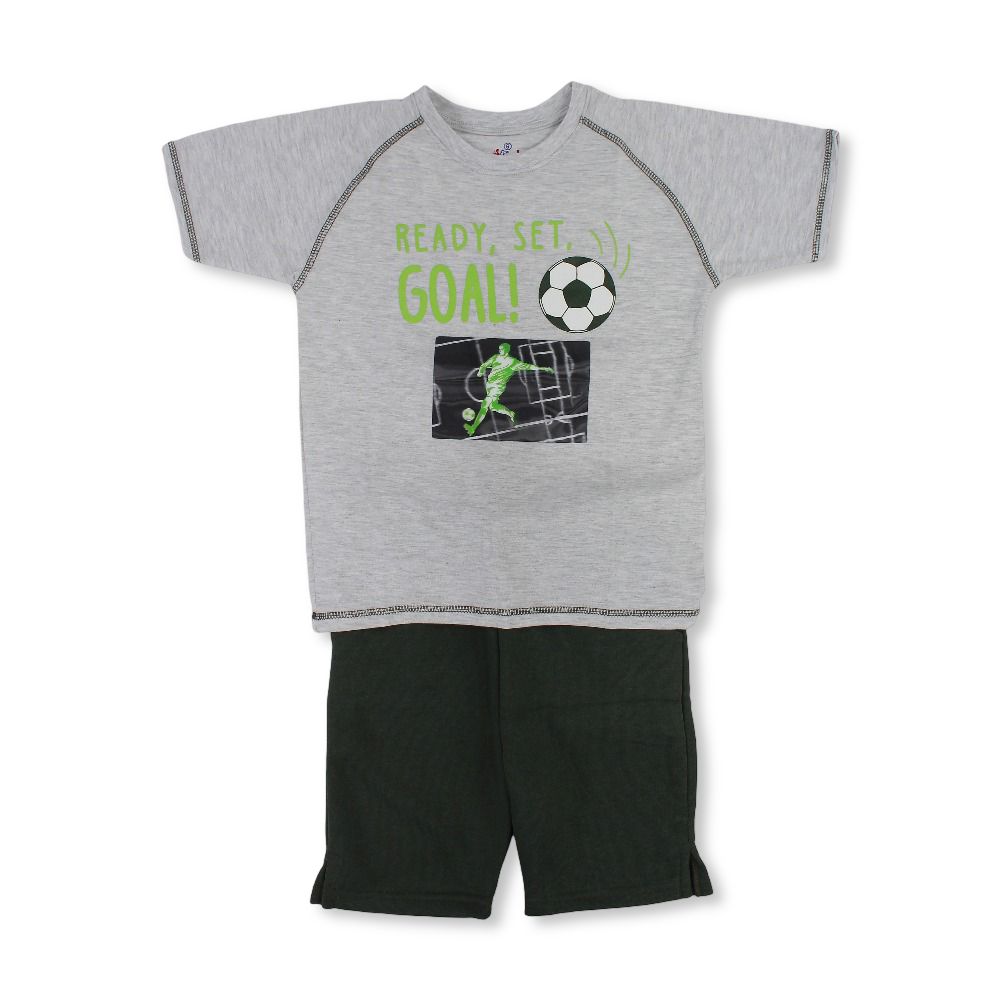 Boy Cotton Pajama "Ready Set Goal" Print