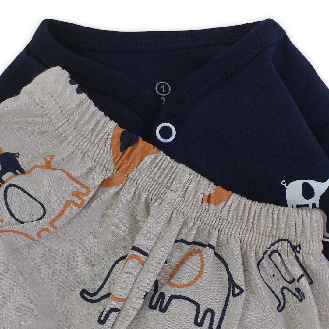 Baby Boys Cotton Pajama – Navy with Elephant Print
