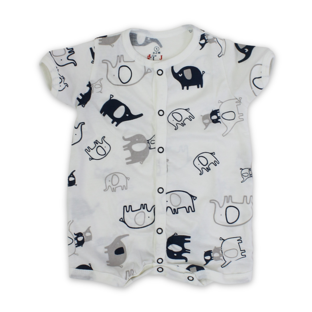Baby Boys Cotton Romper – Elephant Print